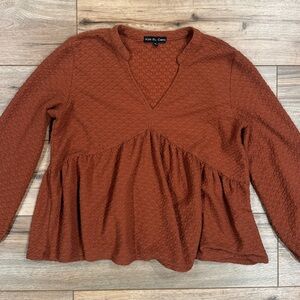 KIM & CAMI Boutique Burnt Orange Long Sleeve Flowy V-neck Blouse | Size M
